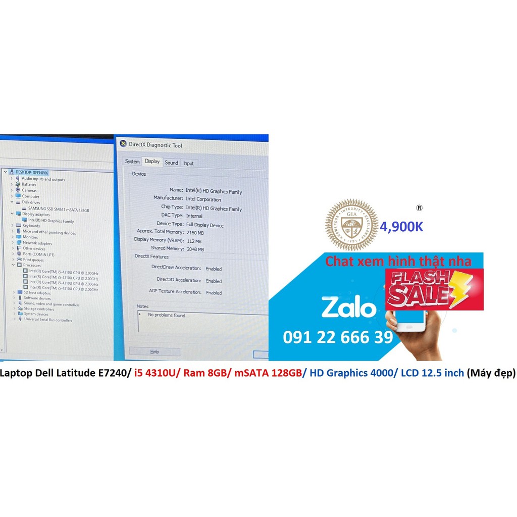 Laptop Dell Latitude E7240/ i5 4310U/ Ram 8GB/ mSATA 128GB/ HD Graphics 4000/ LCD 12.5 inch (Máy đẹp) | BigBuy360 - bigbuy360.vn