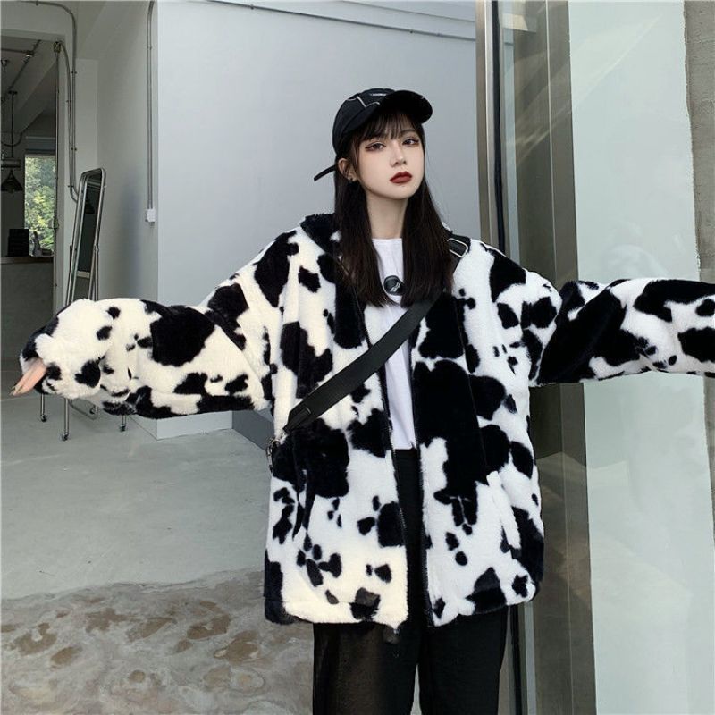Áo khoác lông mịn unisex bò sữa hàng dày dặn QC cao cấp