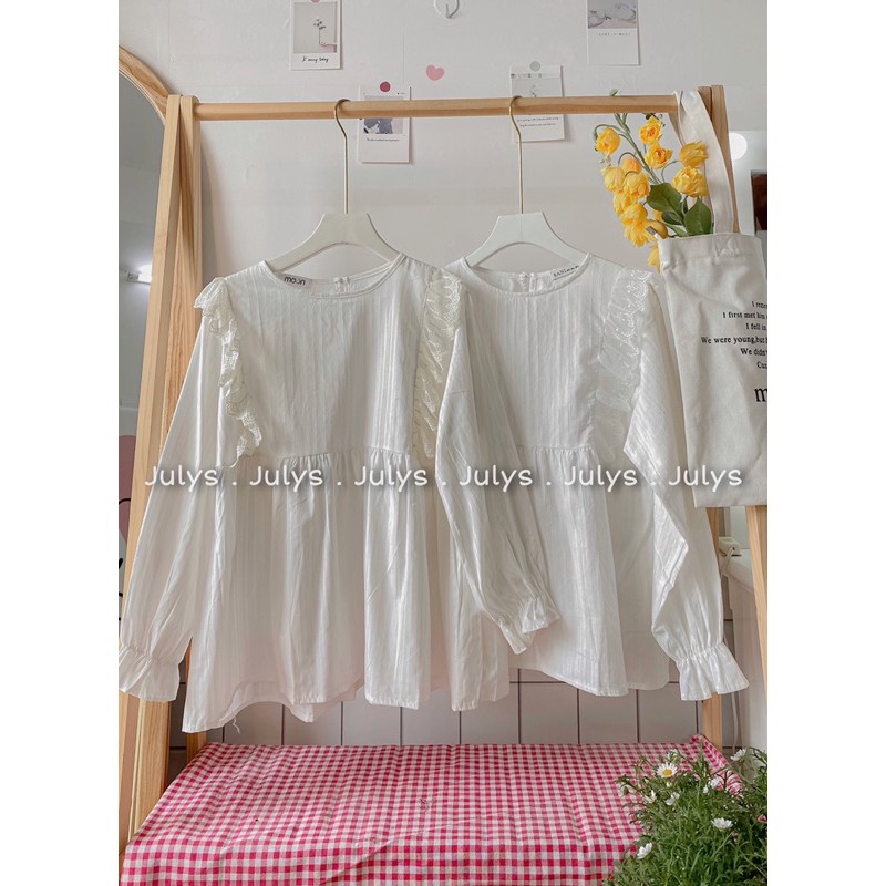 Áo babydoll trắng bèo ren (ảnh thật shop chụp kèm video cận chất)