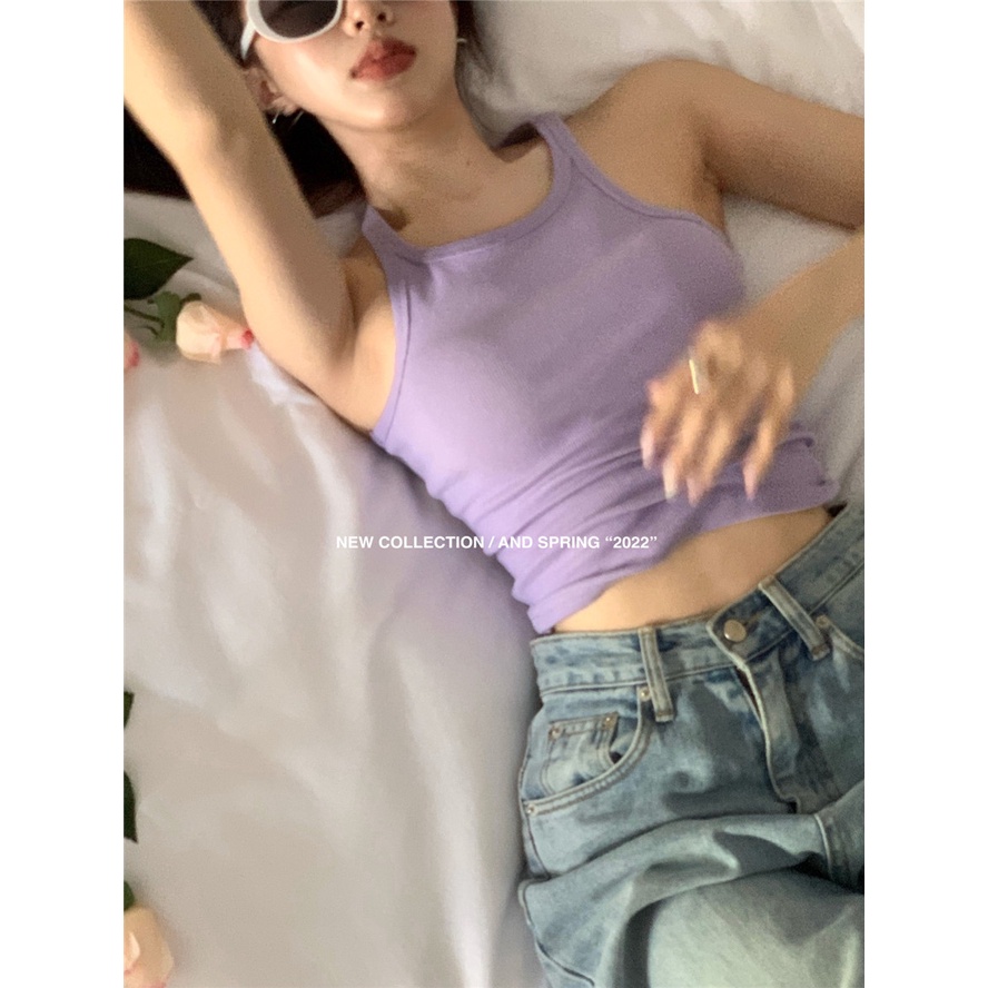 Cocory vn Áo Croptop Hai Dây Dáng Ôm Thời Trang Mùa Hè Có 6 Màu Sắc Chọn Lựa