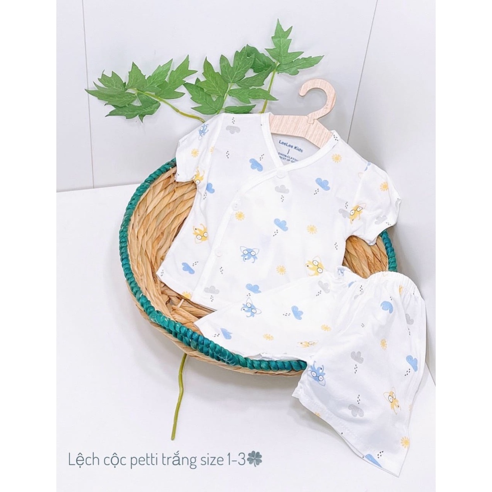 Bộ cộc tay petit cúc lệch Leeleekid cho bé sơ sinh họa tiết đáng yêu hàng chất lượng cao