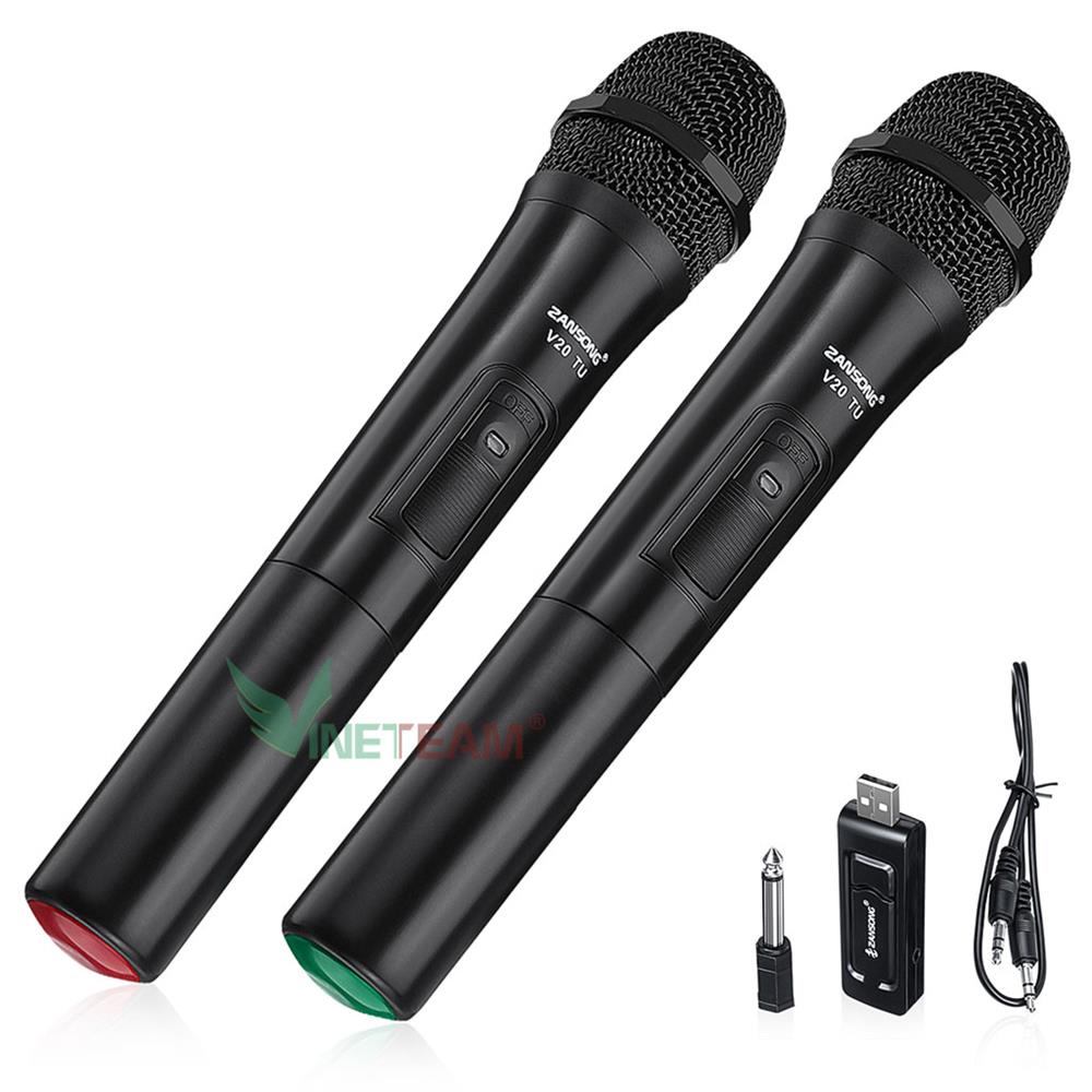 Bộ 2 micro karaoke không dây ZANSONG V20 sóng UHF cho DÙNG CHO ÂM LY, DÀN ÂM THANH VÀ CÁC LOẠI LOA KÉO -dc4473