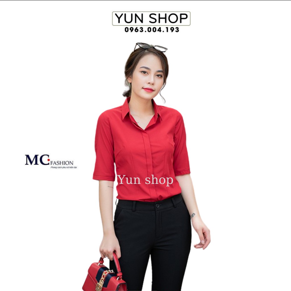 Áo sơ mi công sở nữ, kiểu dáng tay lỡ -  MC Fashion A473 màu đỏ đô