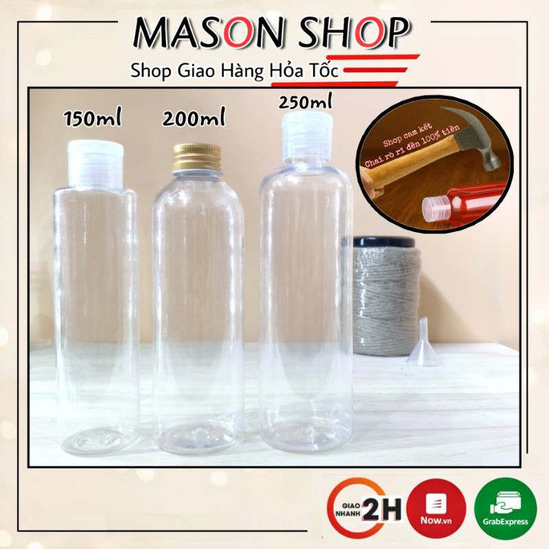 LỌ CHIẾT MỸ PHẨM NẮP BẬT/NHÔM 150ml/200ml/250ml/300ml VỎ BÌNH CHAI NHỰA PET Trong suốt