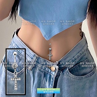 Khuyên rốn thánh giá đính kim không gỉ