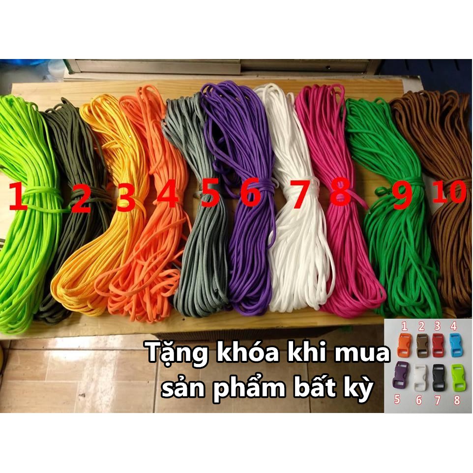 Dây dù sinh tồn làm vòng Paracord 4mm  7 lỏi - 3 met - tặng khóa khi mua sản phẩm bất kỳ