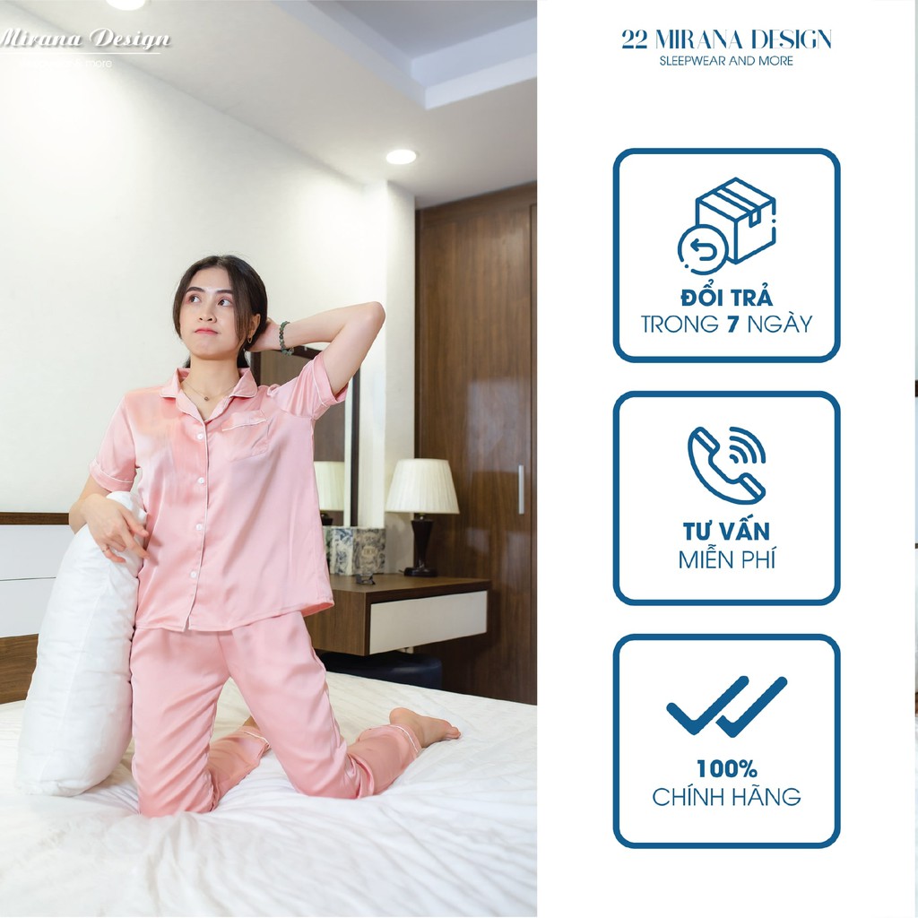 Đồ ngủ nữ, Pijama tay ngắn trơn 48-70kg cao cấp kiểu dáng đẹp vải Tsumugi lạnh Nhật Bản MIRANA - Noelle Pyjama
