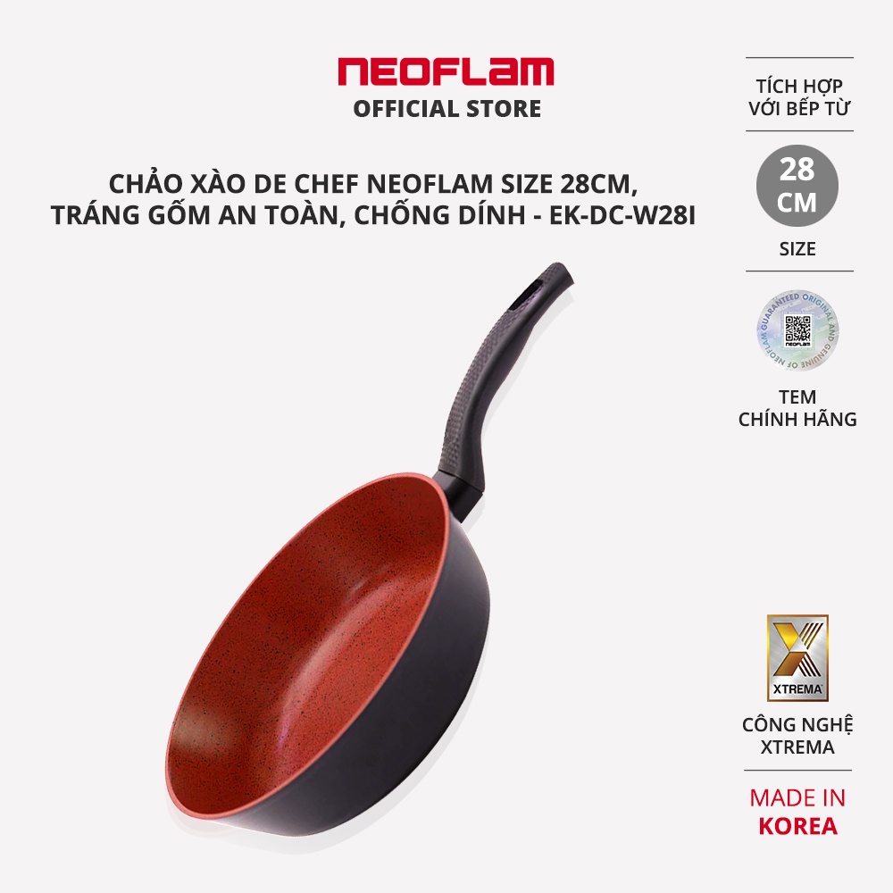 [Mã BMBAU300 giảm 10% đơn 499K] Chảo xào de Chef Neoflam size 28cm , tráng gốm an toàn, chống dính EKDCW28I