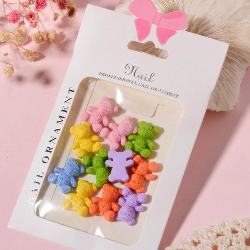 Set 12 Phụ Kiện Trang Trí Móng Tay Hình Gấu Hoạt Hình DIY