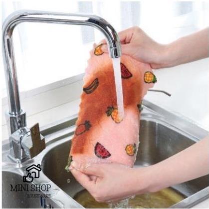 Combo 10 Khăn Lau Chén Đĩa Vải San Hô In Họa Tiết Hoạt Hình 25x25cm