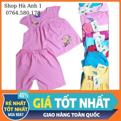 ( Size 1-6) Bộ lửng tay búp Bảo Ngọc mặc nhà cho bé gái từ 7 đến 23 kg vải tole lanh Việt Thắng thích hợp mặc hè