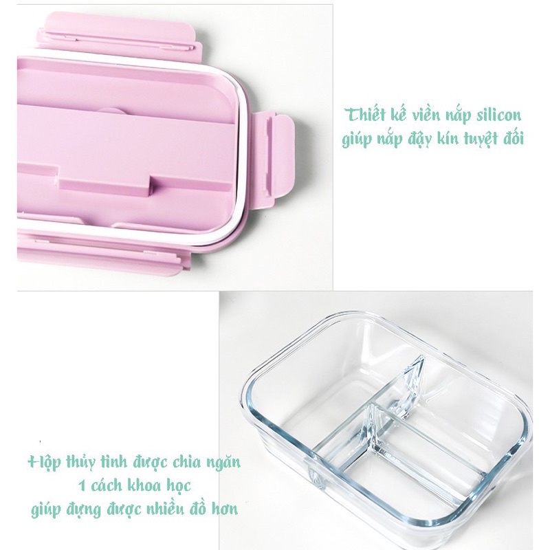 HỘP THUỶ TINH 3 NGĂN KÈM ĐŨA THÌA 1000ml