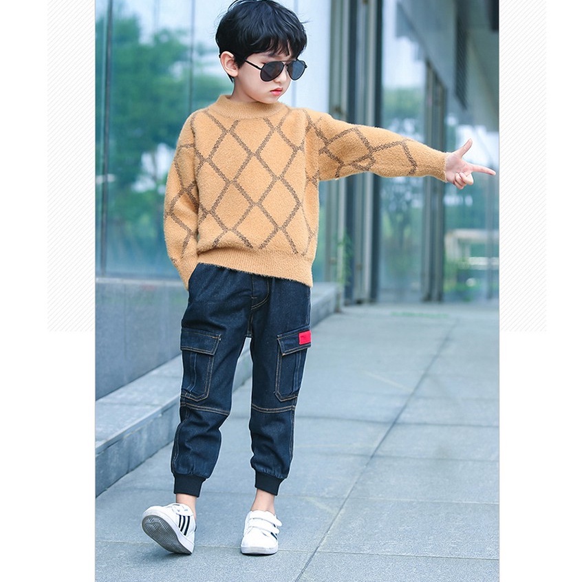 Áo len bé trai lớn họa tiết đan chéo size 14-32kg (HÀNG QCCC) AL01