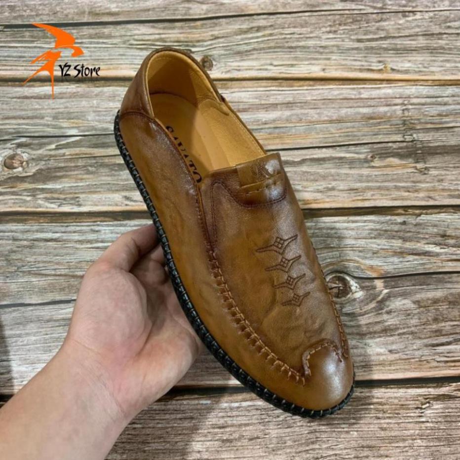 Giày Lười Nam Da Bò Cao Cấp Màu Nâu Đế Cao Su Có Khâu Đế Phong Cách Hiện Đại(BH Da 12 Tháng) .