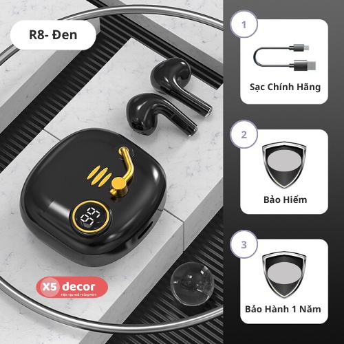 Tai Nghe Không Dây Bluetooth R8 Tai Nghe Nhét Tai - Phong Cách Retro Độc Đáo, 5 Màu Ưa Chuộng Đen, Tím, Trắng, Xanh Rêu