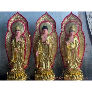 Bộ tượng Tây phương tam thánh 90cm dát vàng (không gồm lá đề)