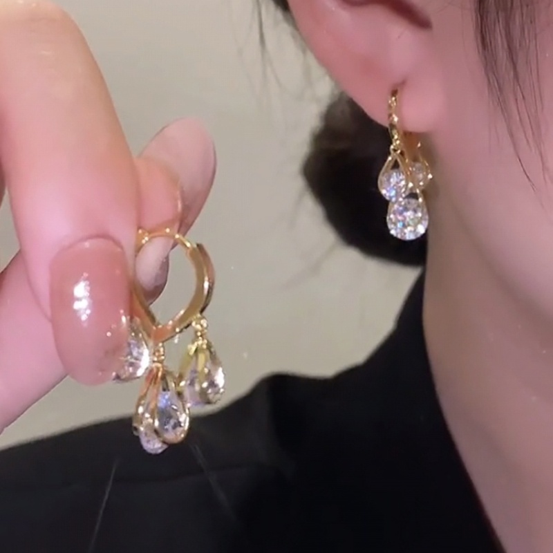 Bông Tai Mạ Bạc 925 Hình Giọt Nước Đính Đá Zircon Đơn Giản Thời Trang Hàn Quốc