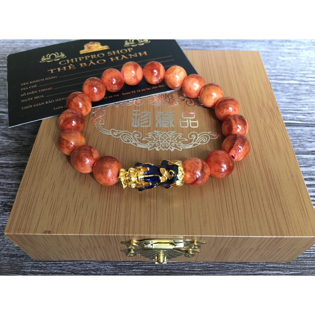 Vòng gỗ Huyết Long Tặng Quà Vip Mix Tỳ Hưu Đổi Màu Phong Thủy