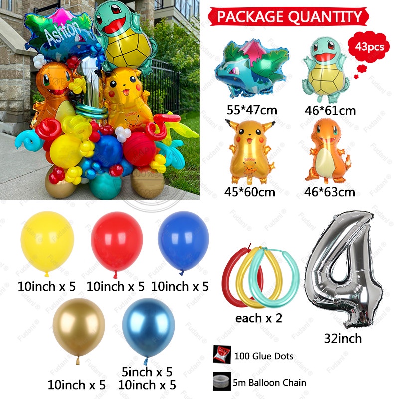 Set 43 Bong Bóng Họa Tiết Pokemon 32 "Số 1-9 Trang Trí Tiệc Sinh Nhật