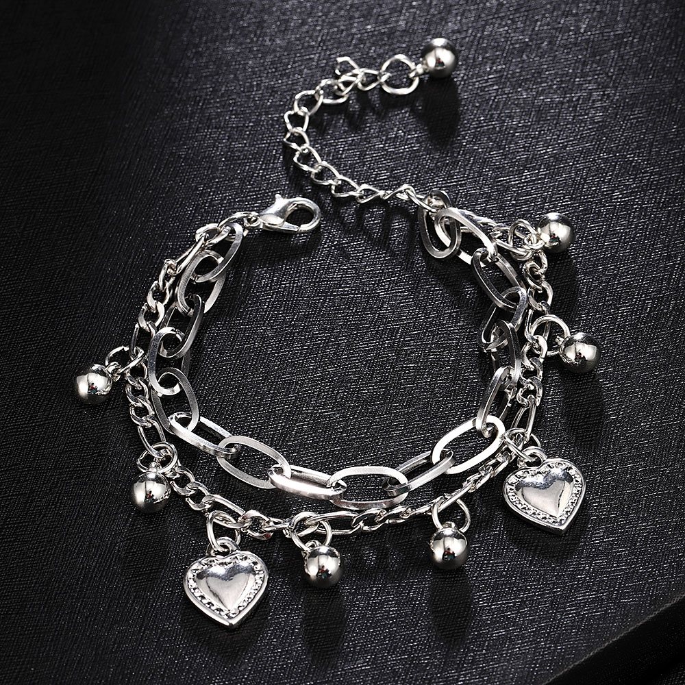 Vòng đeo tay hai lớp trang trí trái tim phong cách hip hop xinh xắn thời trang