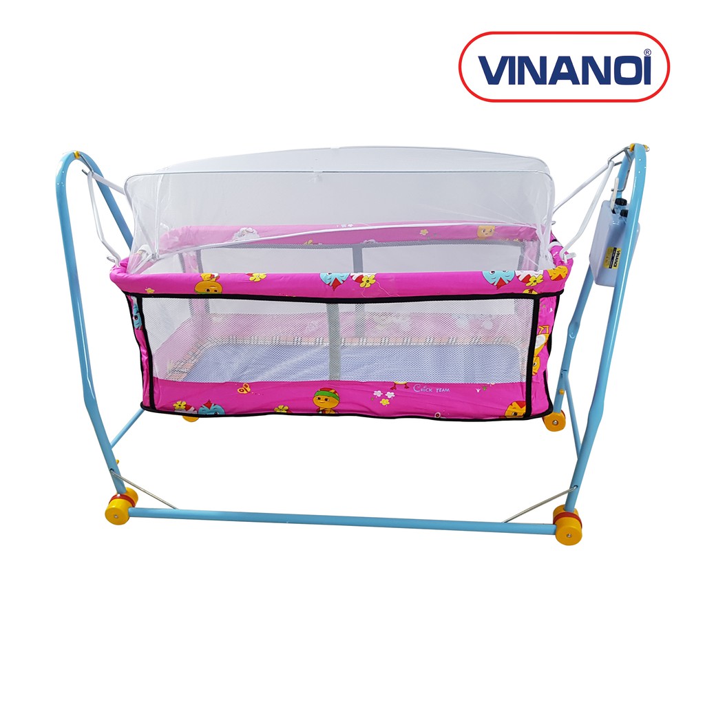 Nôi Điện Tự Động Cho Bé Tối Đa 20kg VINANOI - N20H - Lồng Nôi Màu Hồng - Khung Thép Sơn Tĩnh Điện Màu Xanh