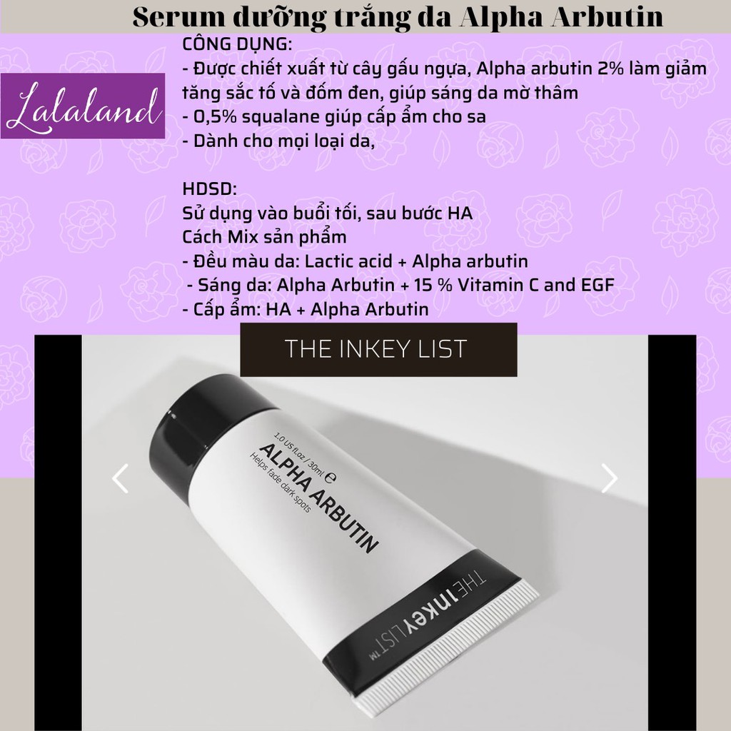 Serum trắng da mờ thâm The Inkey List Alpha Arbutin Serum 30ml