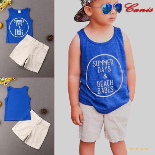 Al6-2pcs Trẻ Sơ Sinh Bé Trai Quần Áo Không Tay Áo Vest Áo Thun + Quần Short