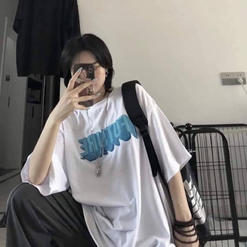 [Rẻ vô địch] Áo cotton tay lỡ unisex - Áo chữ xanh FUTURE