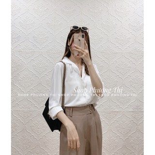 Áo sơmi lụa cổ V dài tay 4 màu (hình thật/video/sẵn)