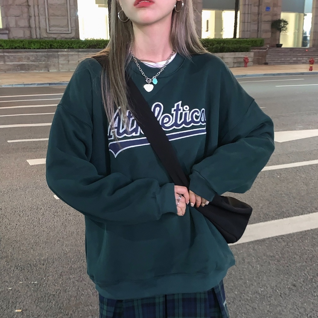 SUXI Áo nỉ nữ dài tay cổ tròn thời trang Hàn