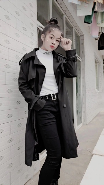 Áo Khoác Mangto nữ dáng dài phong cách hàn quốc, thời trang thu đông Quảng Châu