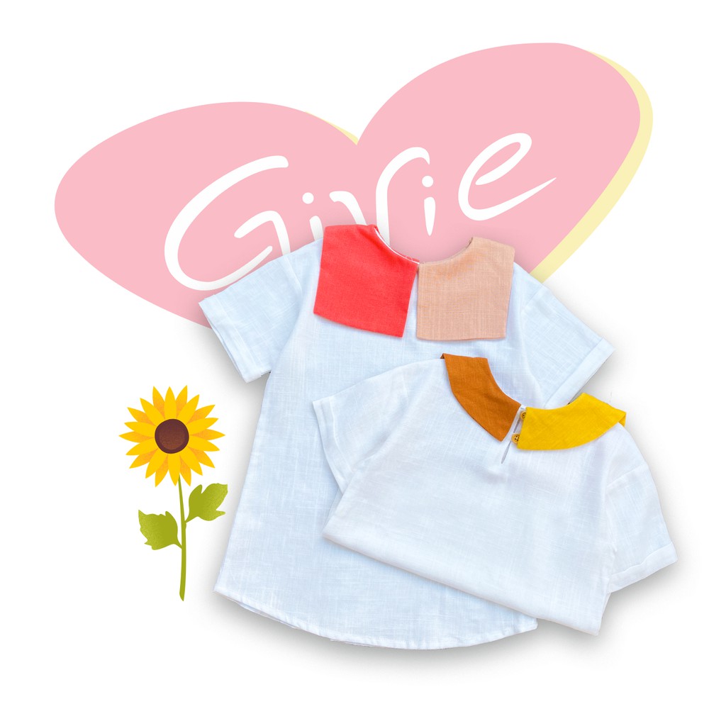 Áo phông 2 mặt linen xước Givie cổ phối màu đặc biệt (mẫu hoa hướng dương)