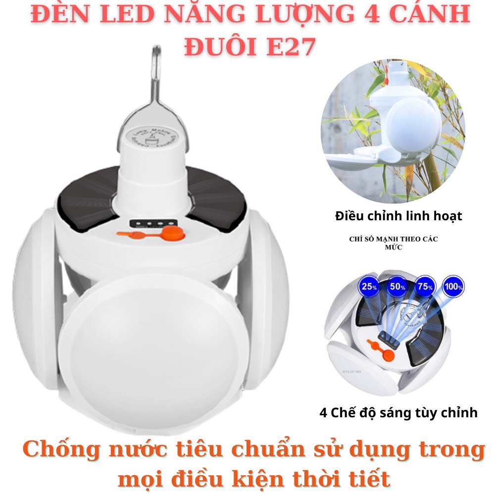 Bóng Đèn Led Tích Điện Dạng Trùm Chống Nước 4 Cánh Thời Gian Sử Dụng Lên Đến 8 - 12h