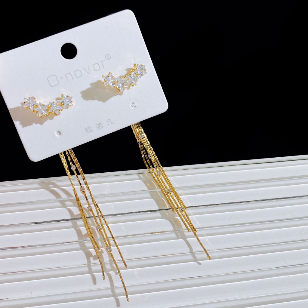 Bông Tai Mạ Bạc 925 Dáng Dài Hình Mặt Cười Đính Đá Zircon Phong Cách Hàn Quốc