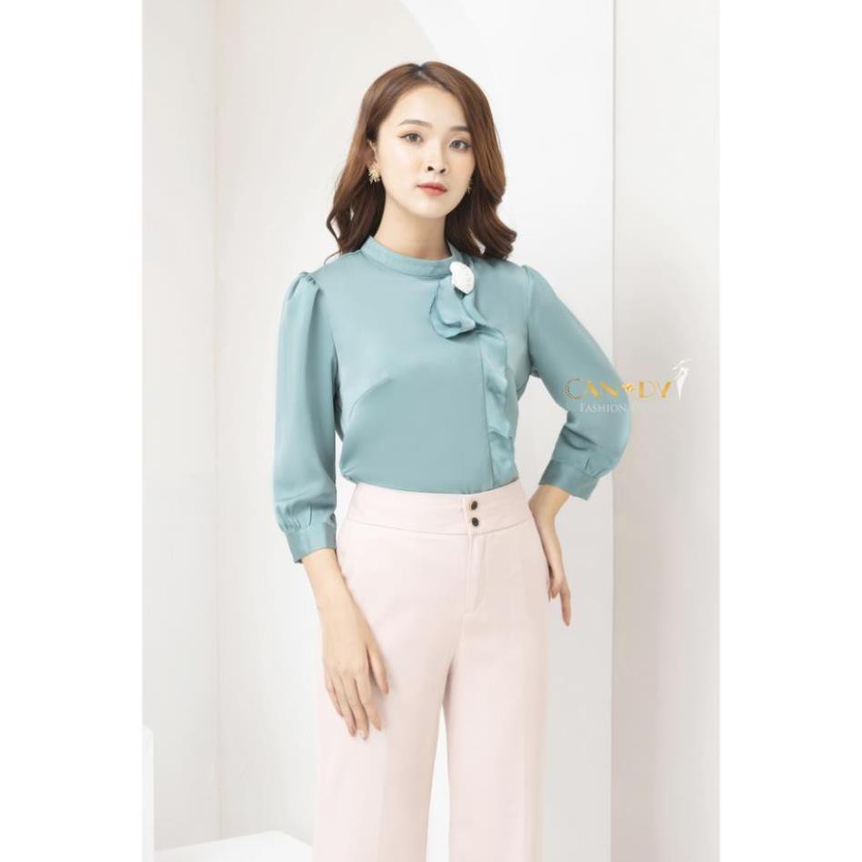 Áo Sơ Mi Nữ VNXK Cao Cấp - Áo Công Sở Thiết Kế Lụa Phối Bèo Kèm Hoa Tay Dài Dáng Suông A379 - TINI Shop