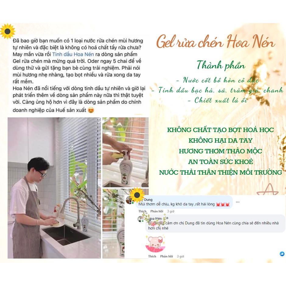 Gel Rửa Chén Hoa Nén 550ml - Sản phẩm từ tự nhiên - An toàn cho cả nhà