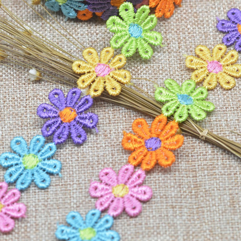 Cuộn Dây Ruy Băng Thêu Ren Hoa Cúc Nhiều Màu Dài 15 Yards Dùng Trang Trí DIY