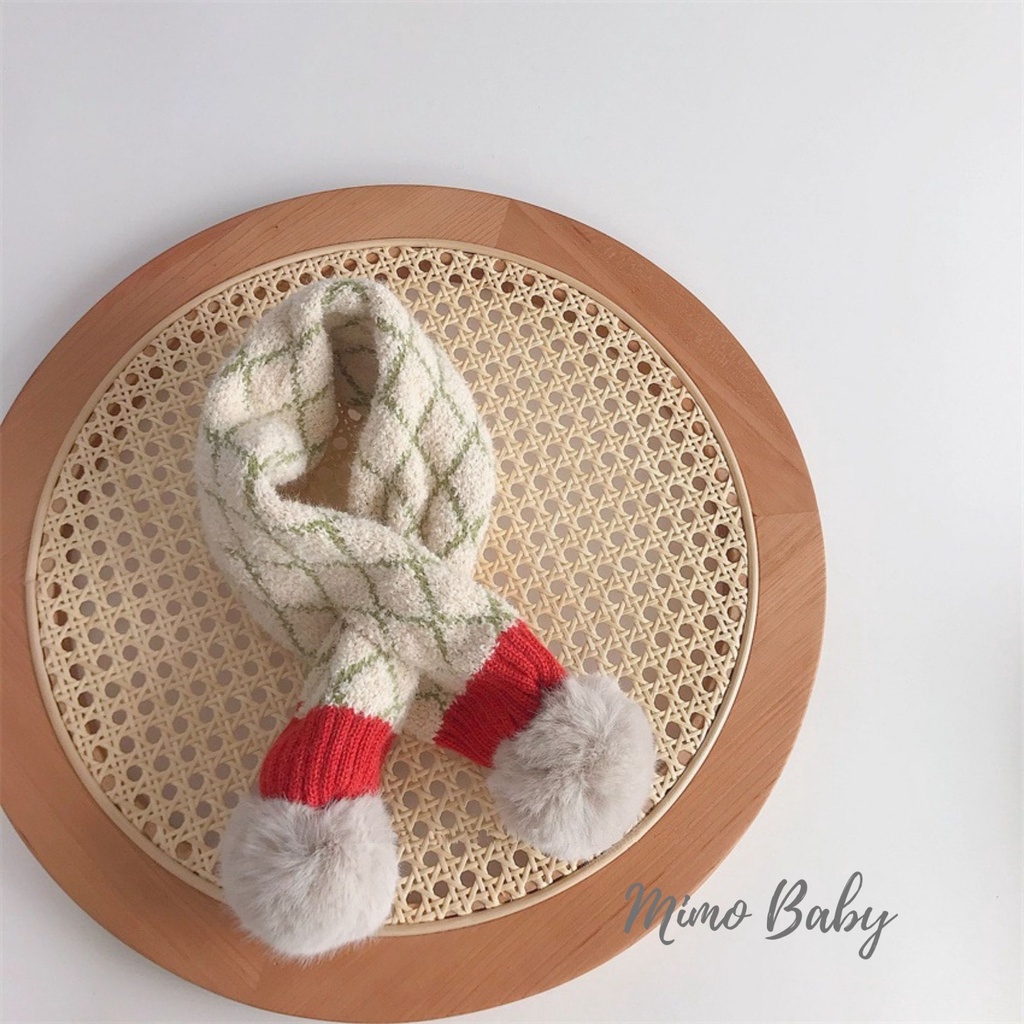 Khăn len nhung tuyết họa tiết sọc caro cao cấp cho bé Mimo Baby KL45
