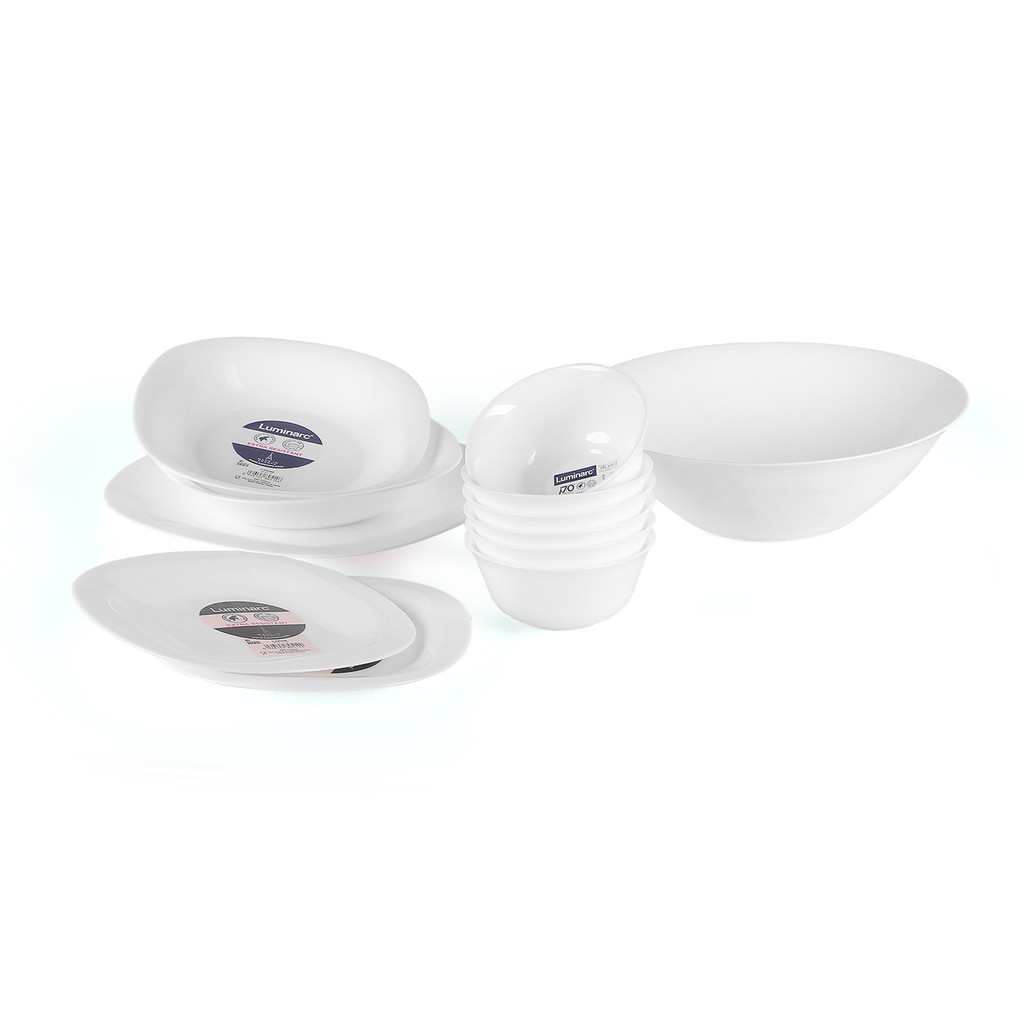 Bộ bát đĩa 12 món Luminarc Carine thuỷ tinh cường lực CR12 - màu trắng
