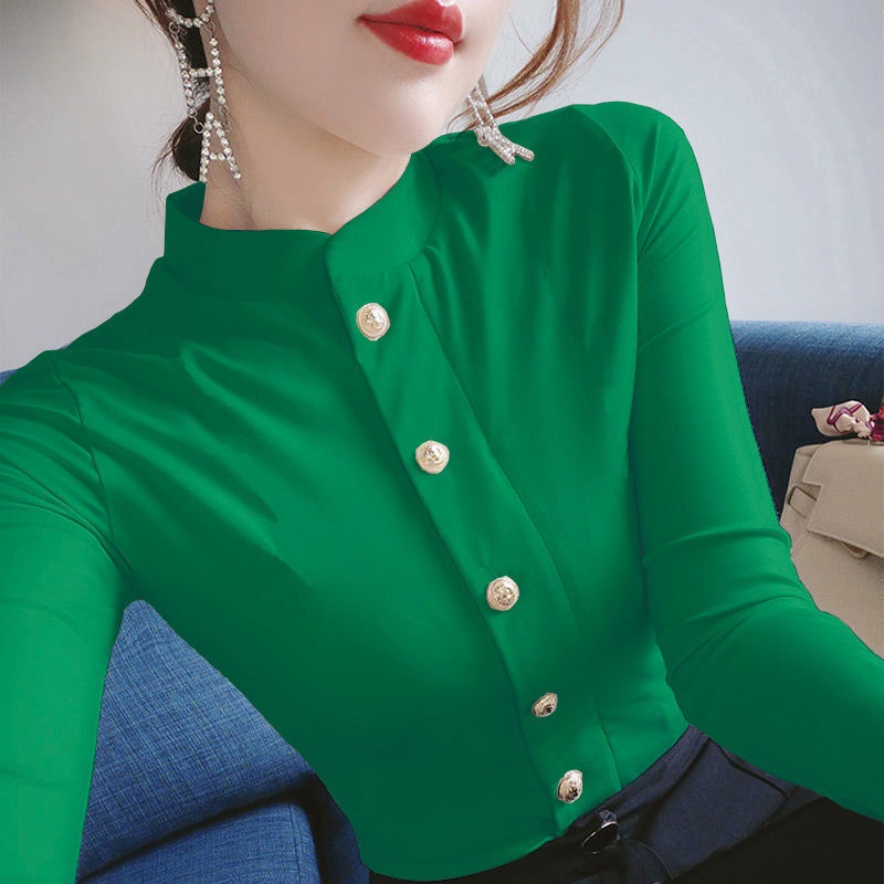 Áo Thun Nữ Dài Tay Cổ Cao Màu Trơn Thời Trang Mùa Thu