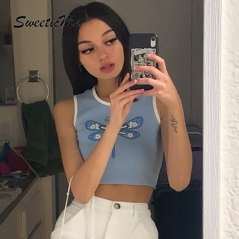 Áo Croptop Sweeticme Cổ Tròn Không Tay In Hình Động Vật Quyến Rũ 2021 | BigBuy360 - bigbuy360.vn