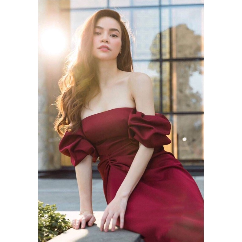 Đầm xòe kiểu cúp ngực tay phồng xéo tà