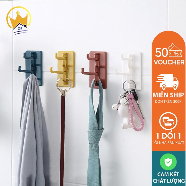 Móc Treo Đồ Dán Tường 4 Nhánh Xoay 180 Độ Hình Cây Thông Siêu Xinh