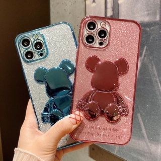 Ốp Điện Thoại Kim Tuyến Mạ Bảo Vệ Ống Kính Hình Gấu Shinny Thời Trang Cho iPhone 13 11 12  X XR SE2 7 8 Plus Cover