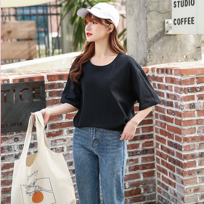 Áo thun nam nữ trơn nhiều màu tay lỡ chất Cotton phông Unisex form rộng oversize