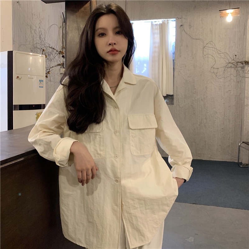 Áo sơ mi SUXI tay dài dáng rộng phong cách Hàn Quốc dành cho nữ