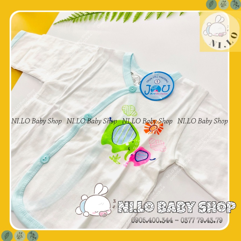 Áo sơ sinh tay dài cài xéo trắng JOU, chất vải cotton 100% cao cấp mềm mịn, thoáng mát {Ảnh thật}