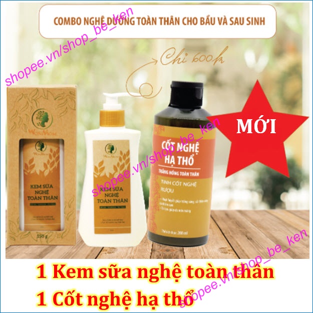 COMBO Nghệ dưỡng toàn thân cho bầu và sau sinh Wonmom (1 Kem sữa nghệ toàn thân + 1 Cốt nghệ hạ thổ)