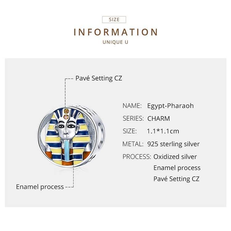 Mặt trang sức Bamoer SCC1858 bằng bạc 925 họa tiết Pharaoh Ai Cập cổ đại/thần mèo Bastet màu vàng dùng làm vòng tay DIY