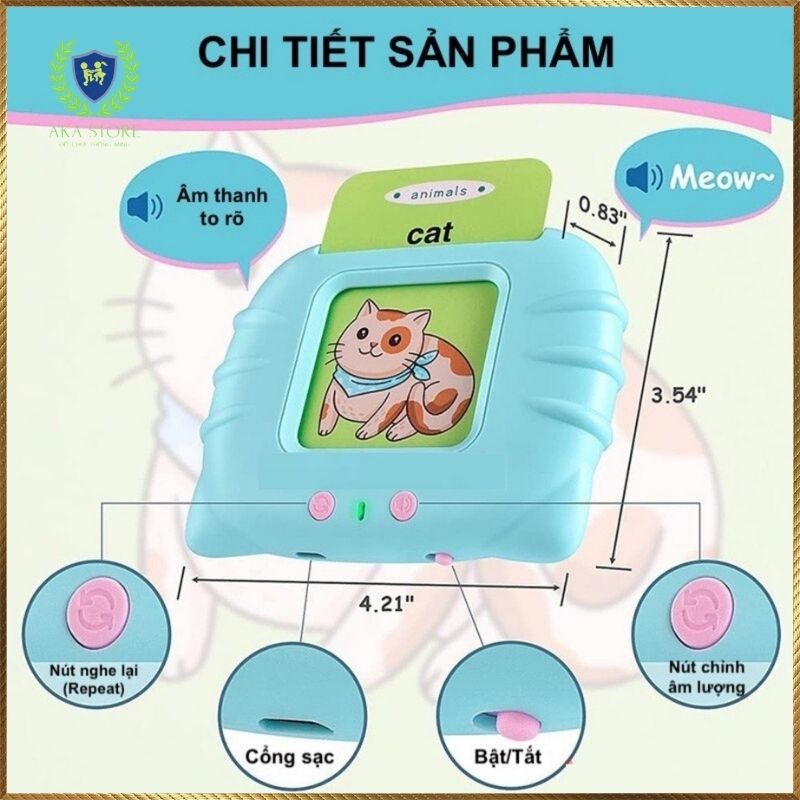 Máy đọc thẻ tiếng Anh flashcard con Mèo, thẻ học cho bé đa dạng các chủ đề với 224 từ vựng, hàng loại 1 có 8 chip xử lý